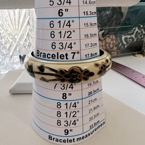Vintage Wooden Floral Cream and Black Bangle Bracelet